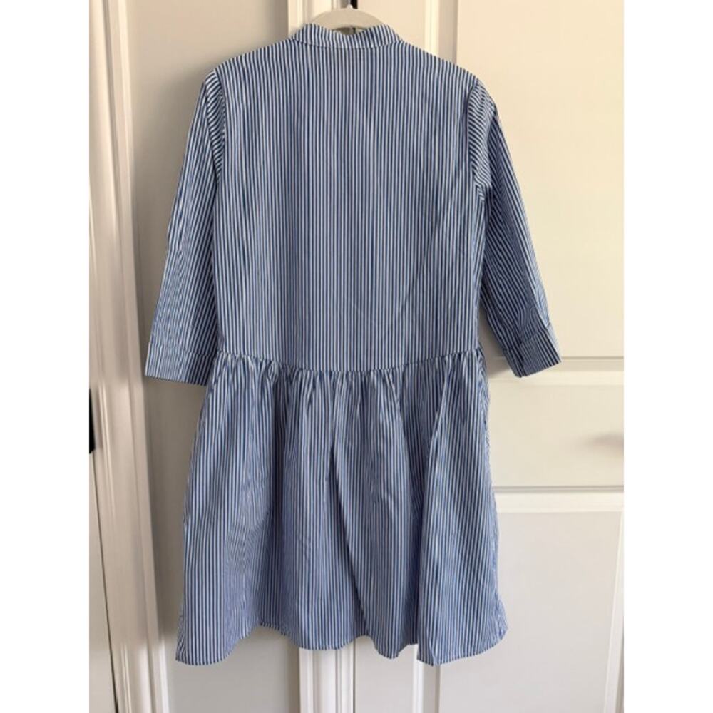 Tuckernuck NWOT Blue Stripe Royal Shirt Dress 3/4 Sleeve Tiered Mini Dress XS - Picture 8 of 11